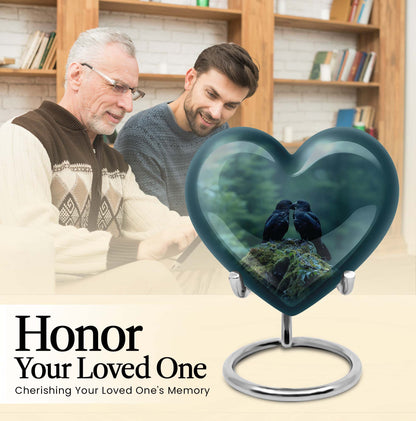 Heart-shaped crow cremation urn