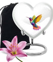 Heart shaped humming bird urn, funeral cremation urn