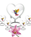 Heart shaped humming bird urn, funeral cremation urn