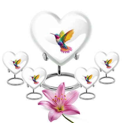 Heart shaped humming bird urn, funeral cremation urn