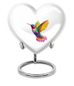 Heart shaped humming bird urn, funeral cremation urn