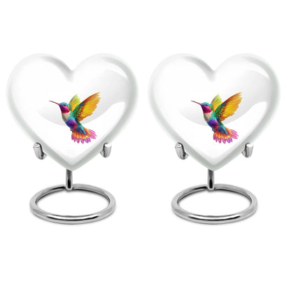 Heart shaped humming bird urn, funeral cremation urn