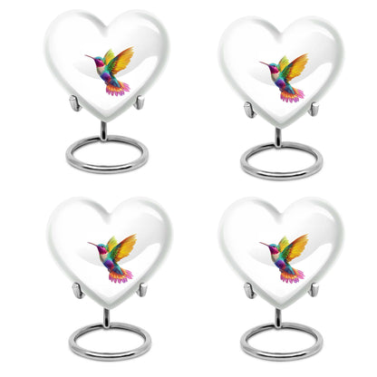 Heart shaped humming bird urn, funeral cremation urn