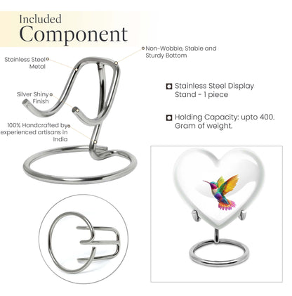 Heart shaped humming bird urn, funeral cremation urn