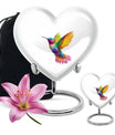 Heart shaped humming bird urn, funeral cremation urn