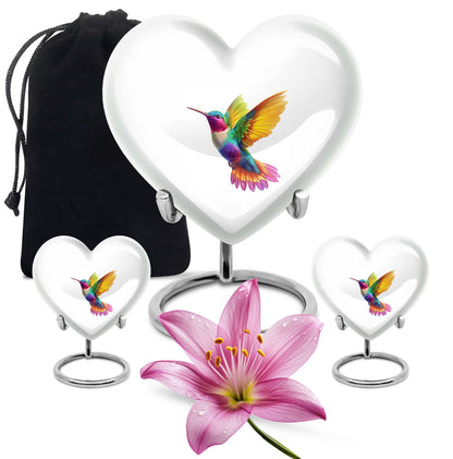 Heart shaped humming bird urn, funeral cremation urn