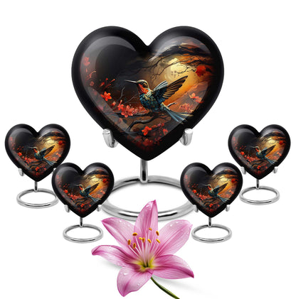 Heart design humming bird urn