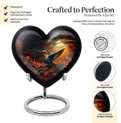Heart design humming bird urn