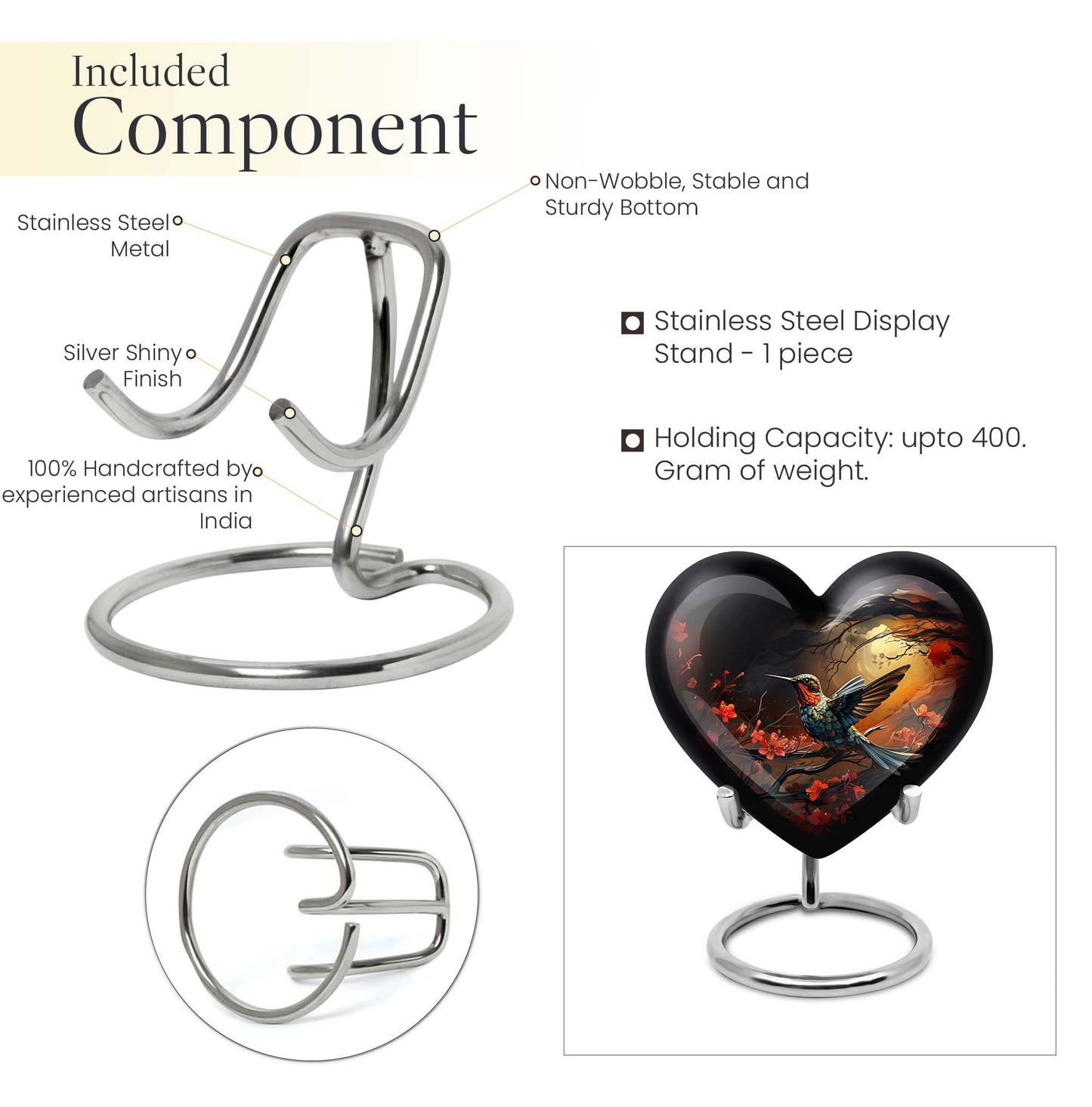 Heart design humming bird urn