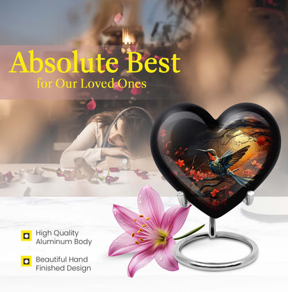 Heart design humming bird urn