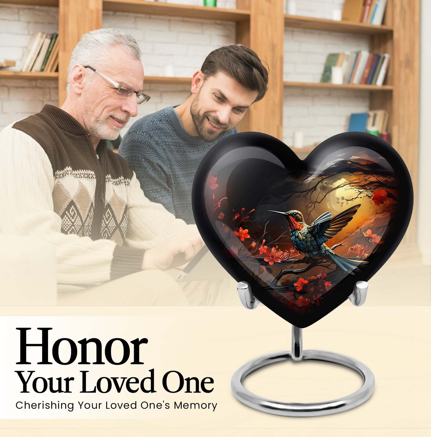 Heart design humming bird urn