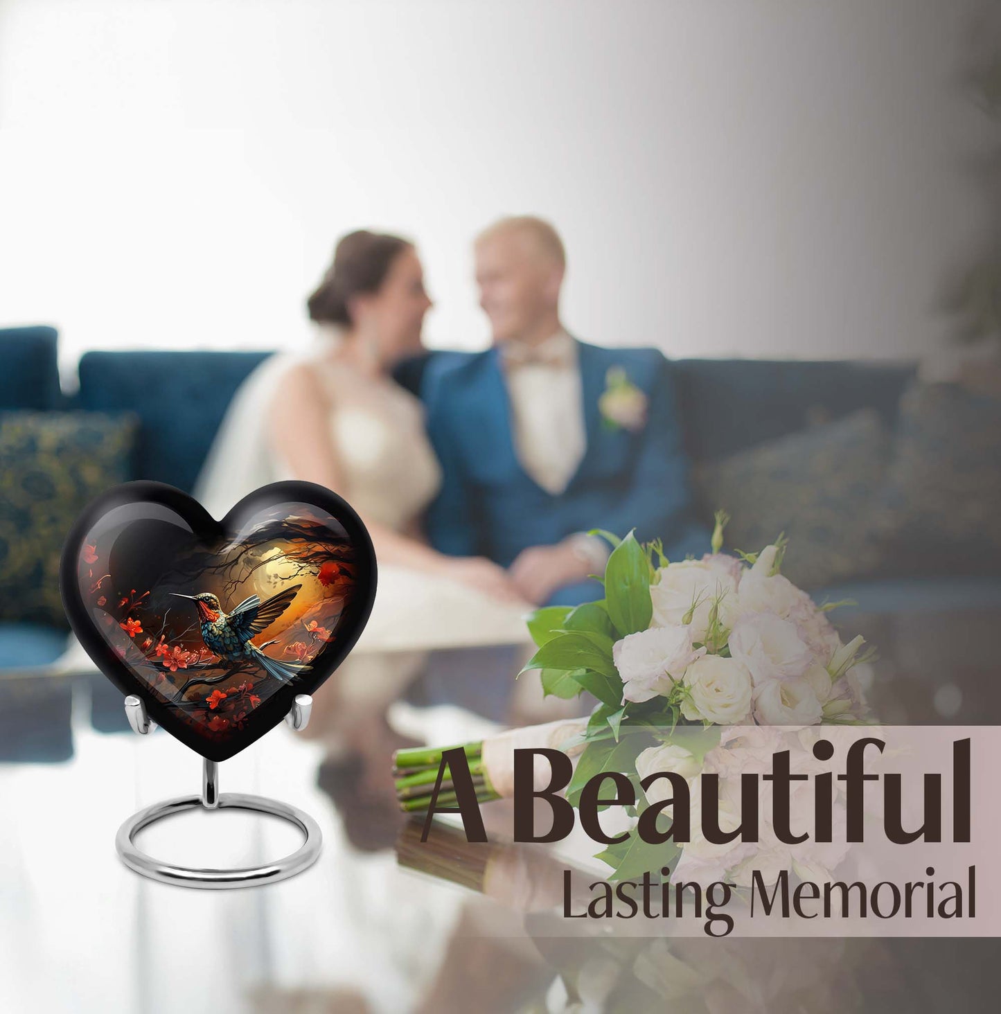 Heart design humming bird urn