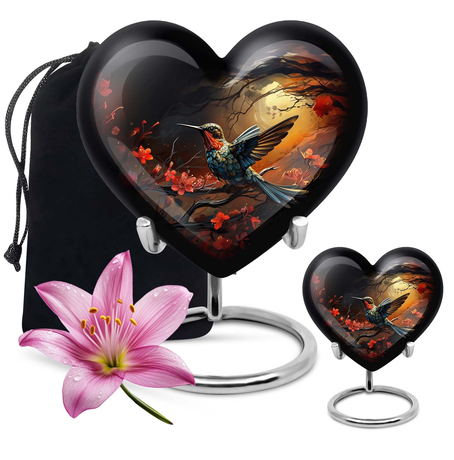 Heart design humming bird urn
