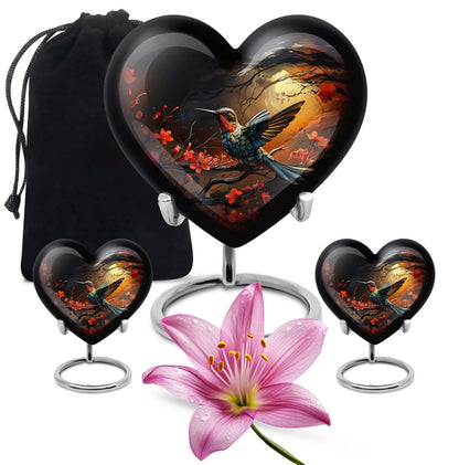 Heart design humming bird urn