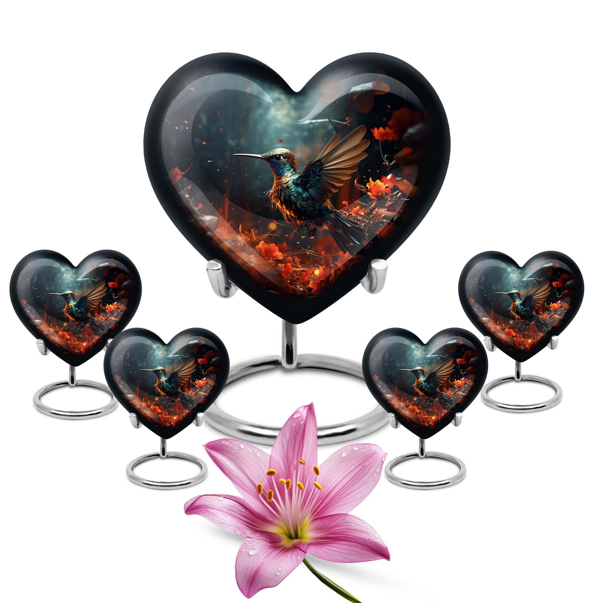 10-inch heart-shaped hummingbird urn