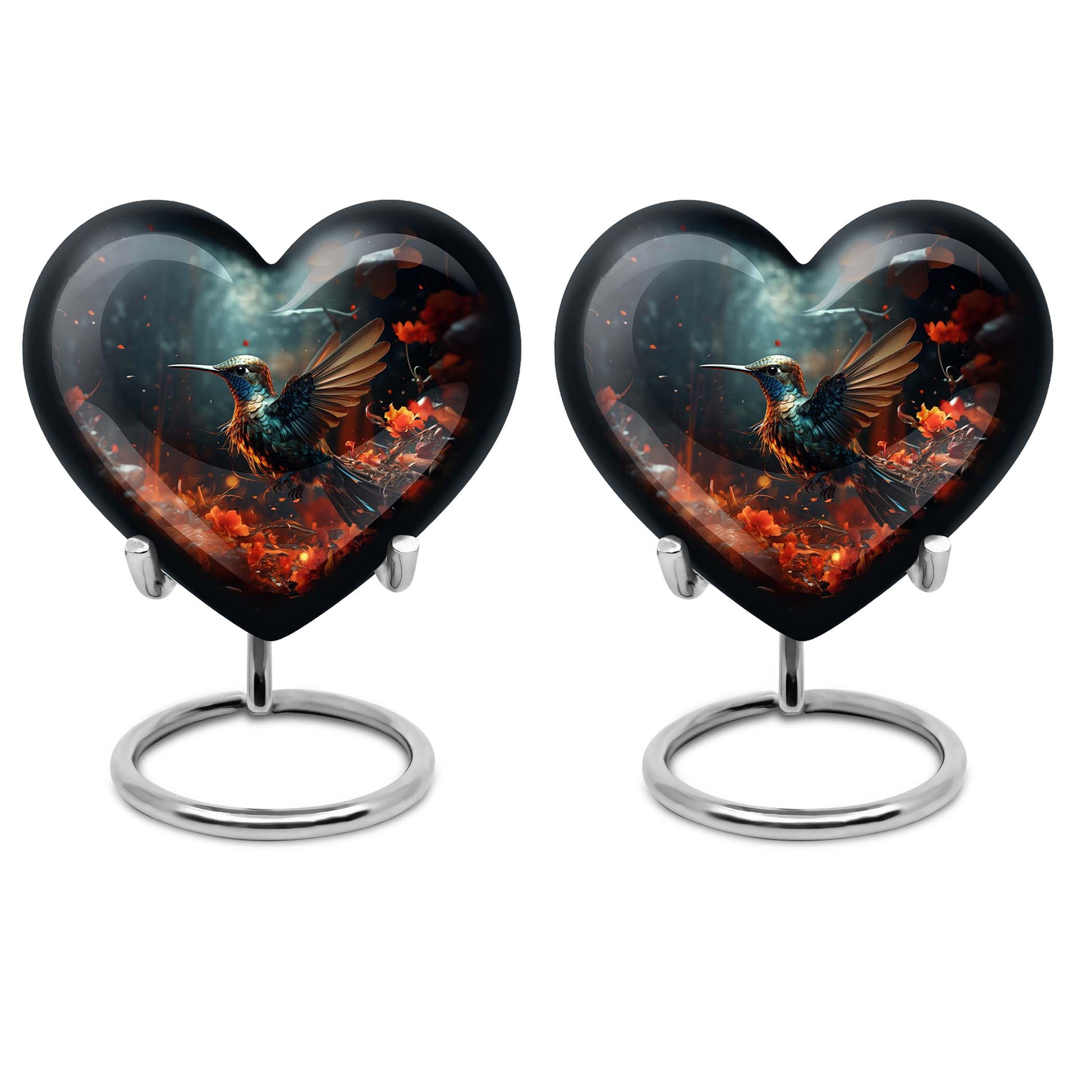 10-inch heart-shaped hummingbird urn