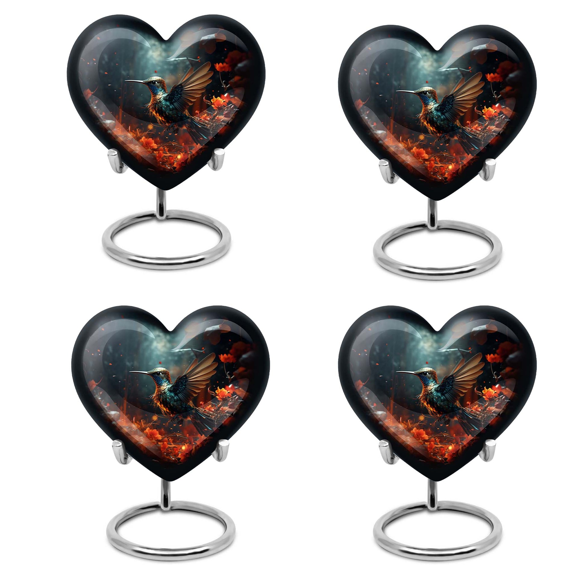 10-inch heart-shaped hummingbird urn