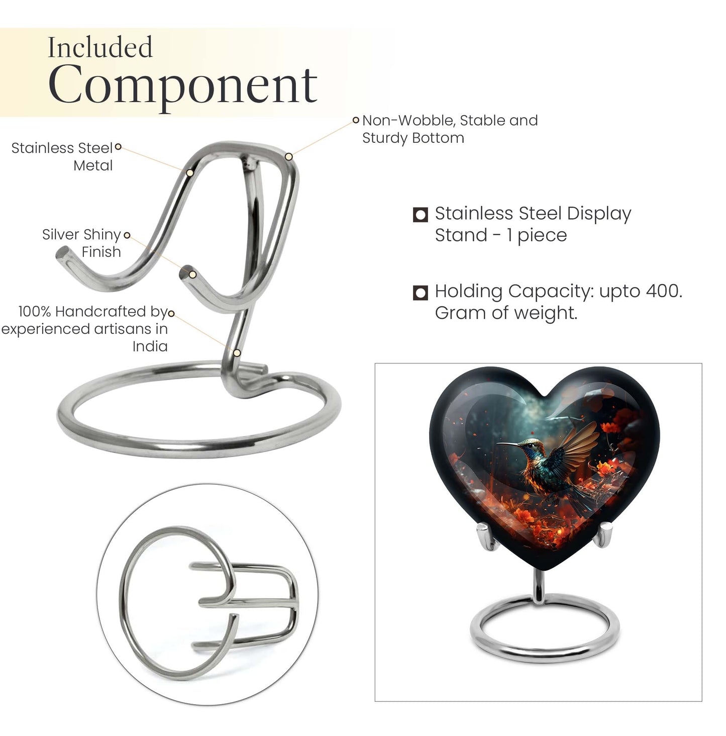10-inch heart-shaped hummingbird urn