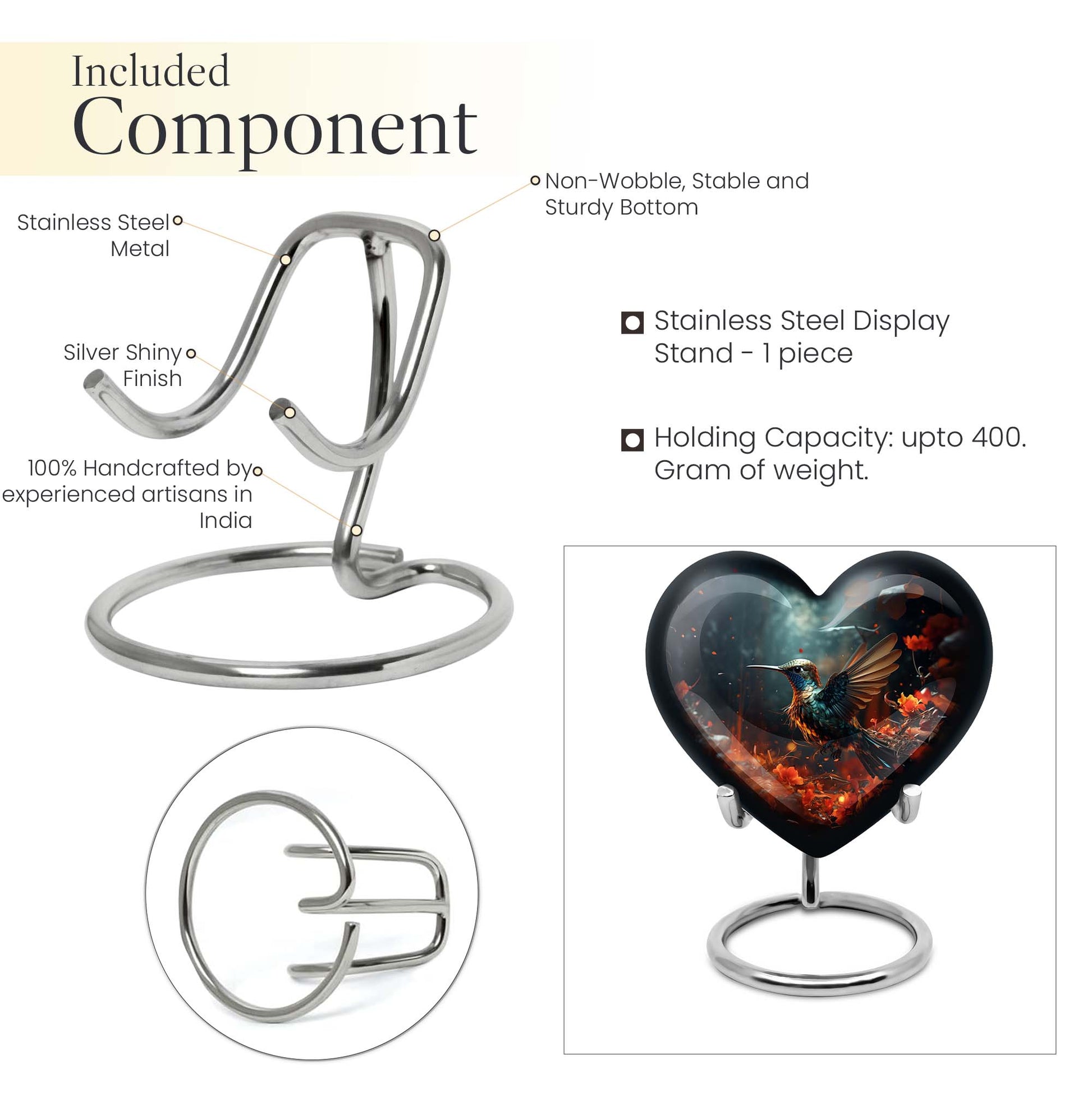 10-inch heart-shaped hummingbird urn