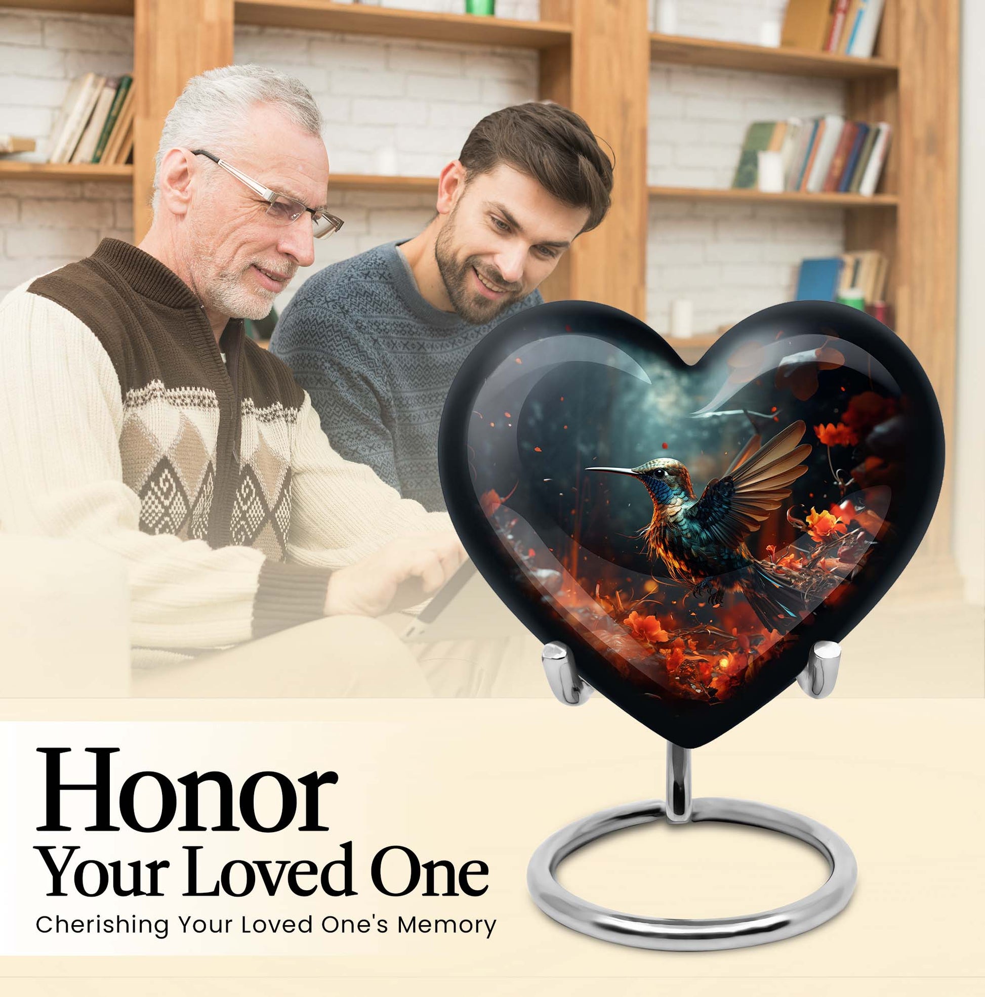 10-inch heart-shaped hummingbird urn