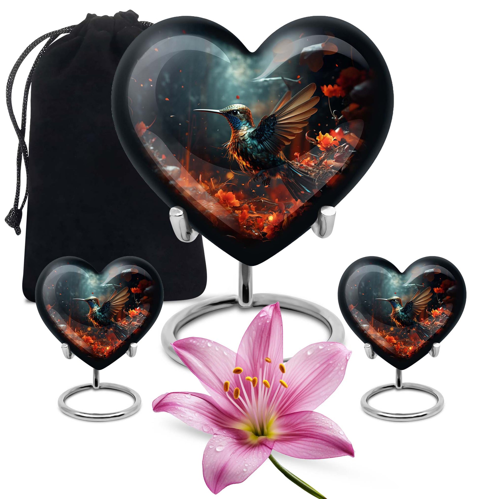 10-inch heart-shaped hummingbird urn