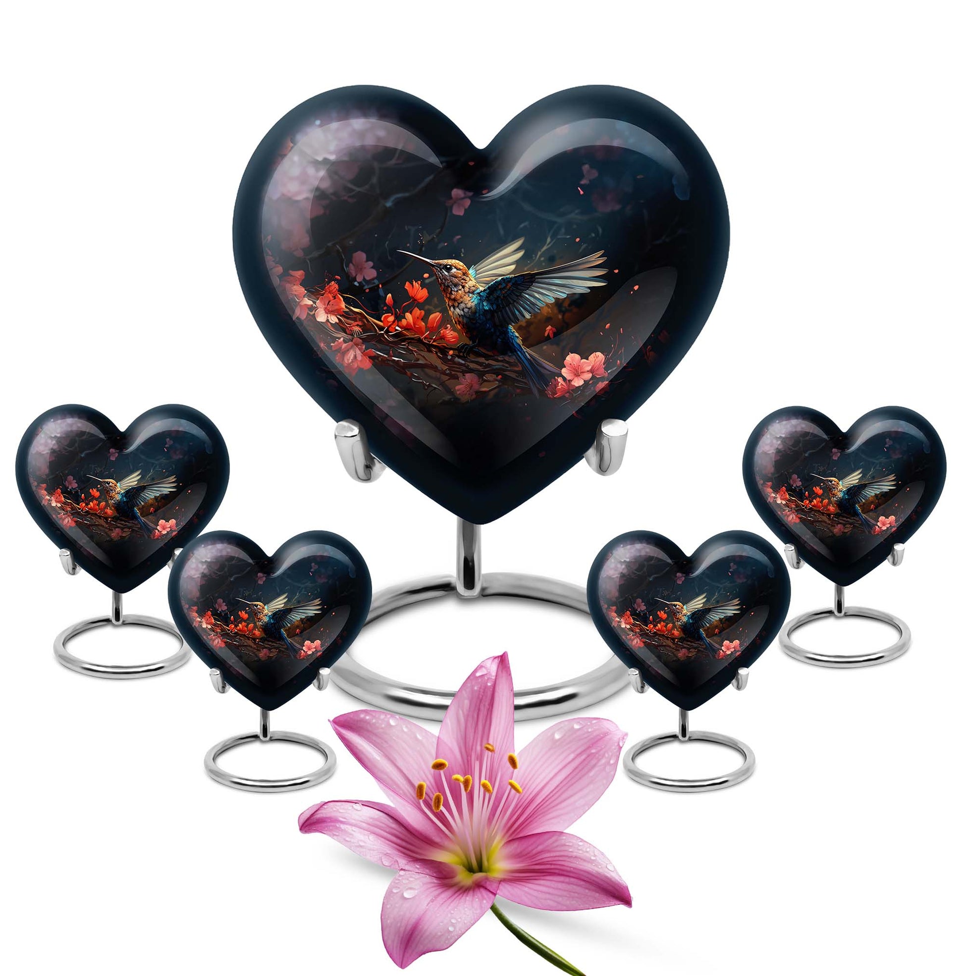 10-inch humming bird urn, heart-designed cremation