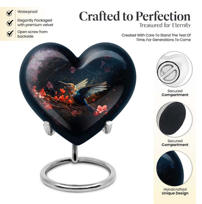 10-inch humming bird urn, heart-designed cremation