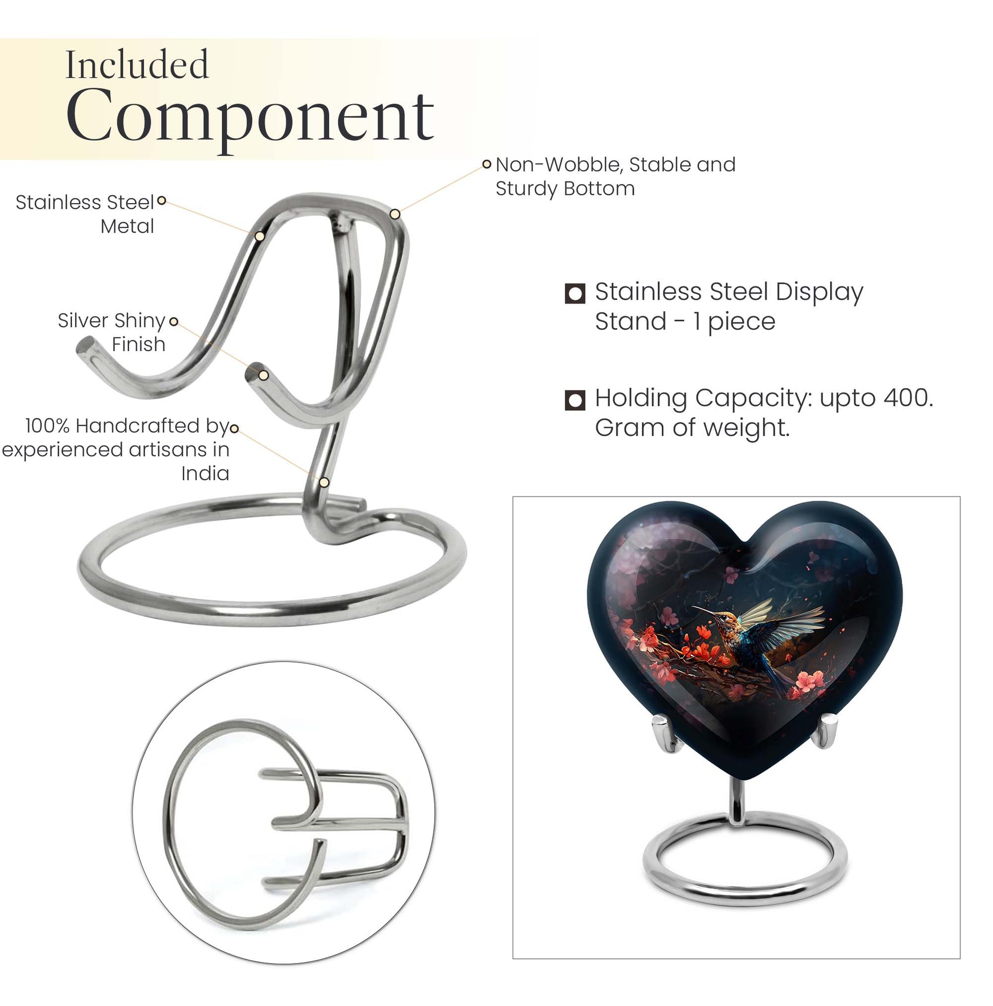 10-inch humming bird urn, heart-designed cremation