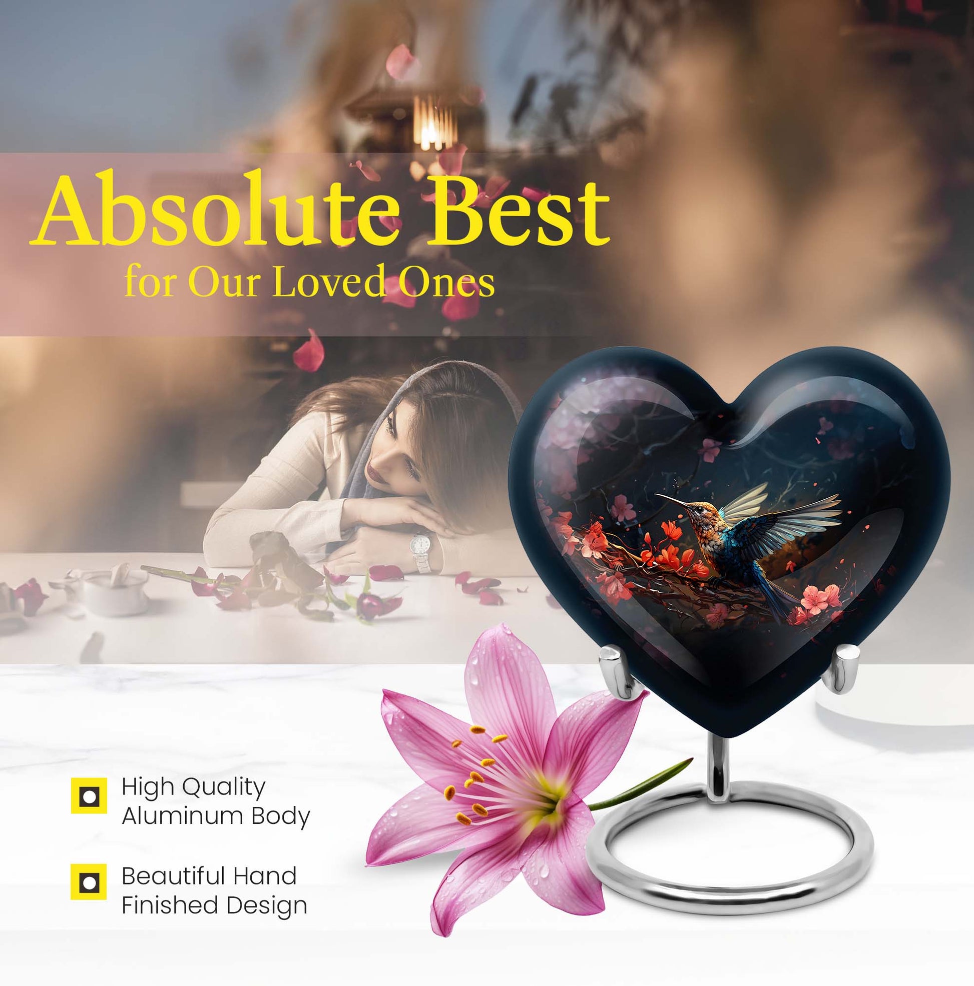 10-inch humming bird urn, heart-designed cremation