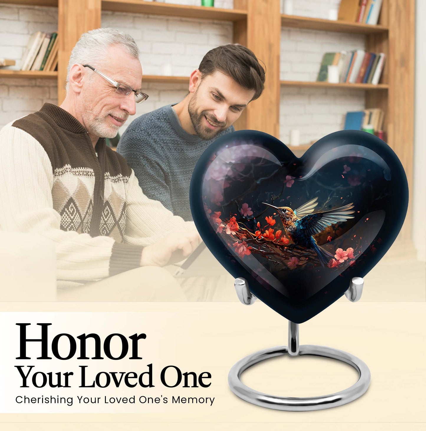 10-inch humming bird urn, heart-designed cremation