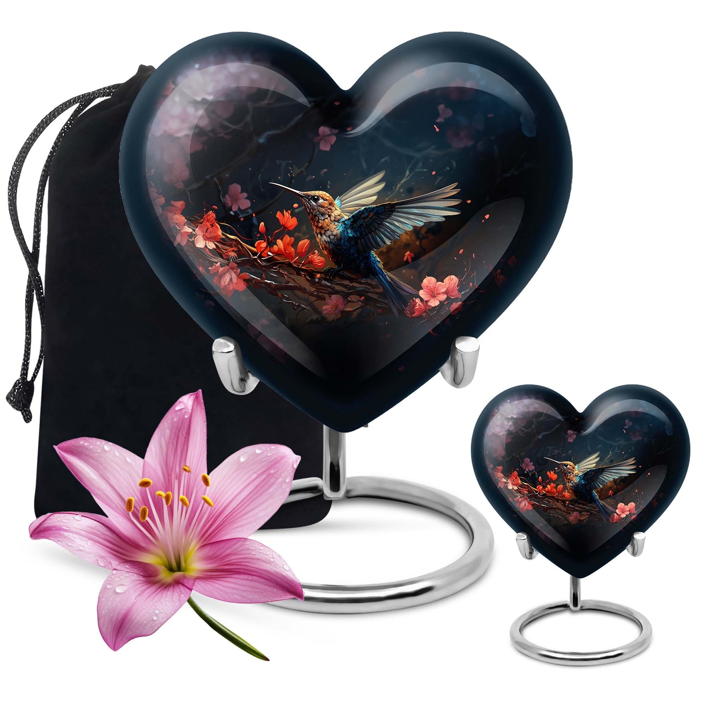 10-inch humming bird urn, heart-designed cremation