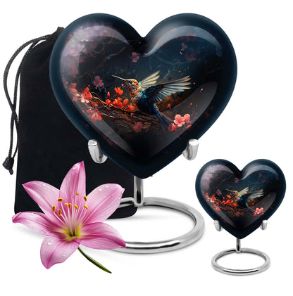 10-inch humming bird urn, heart-designed cremation