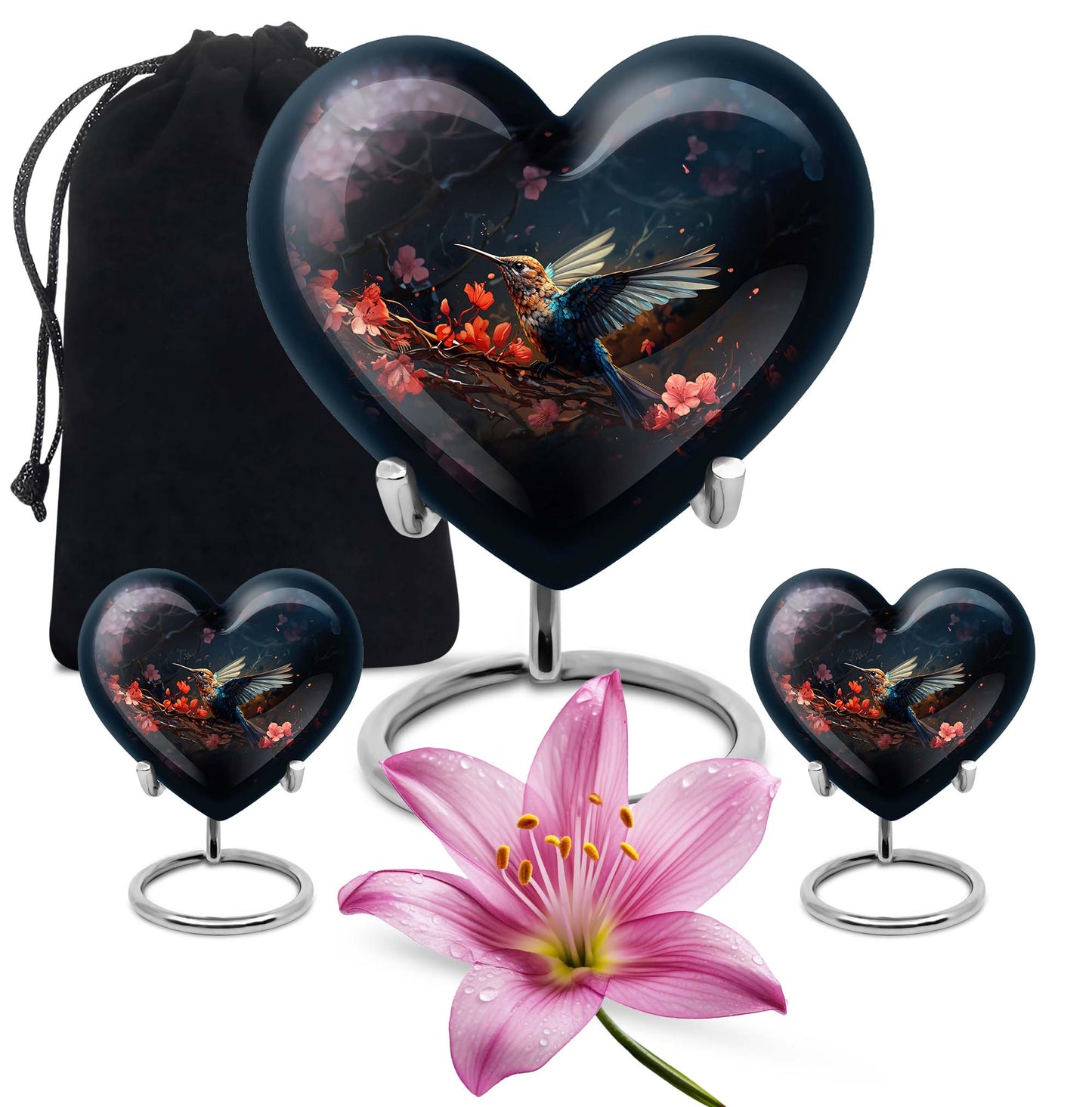 10-inch humming bird urn, heart-designed cremation
