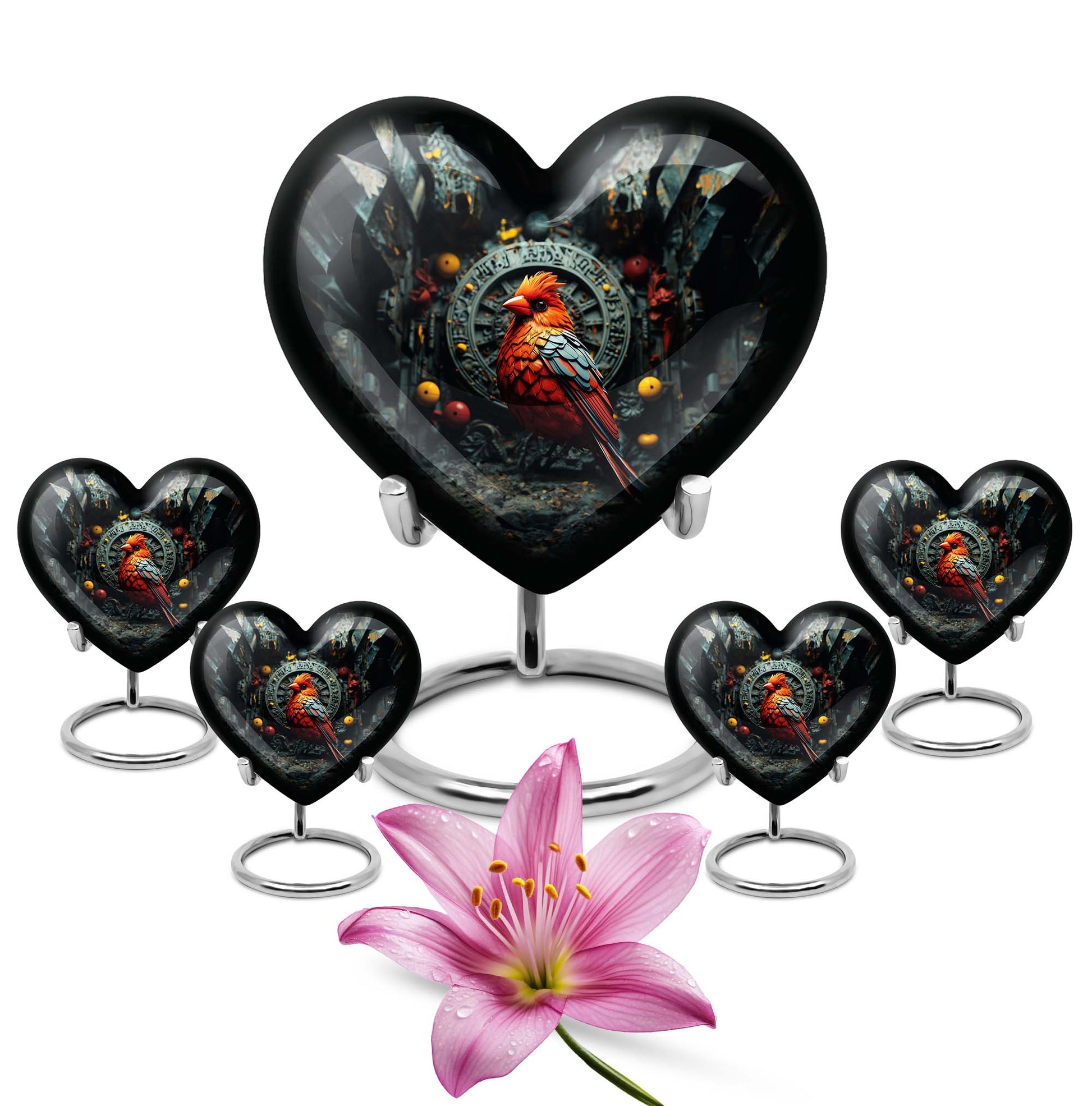 Heart design Cardinal Bird Urn for human ashes