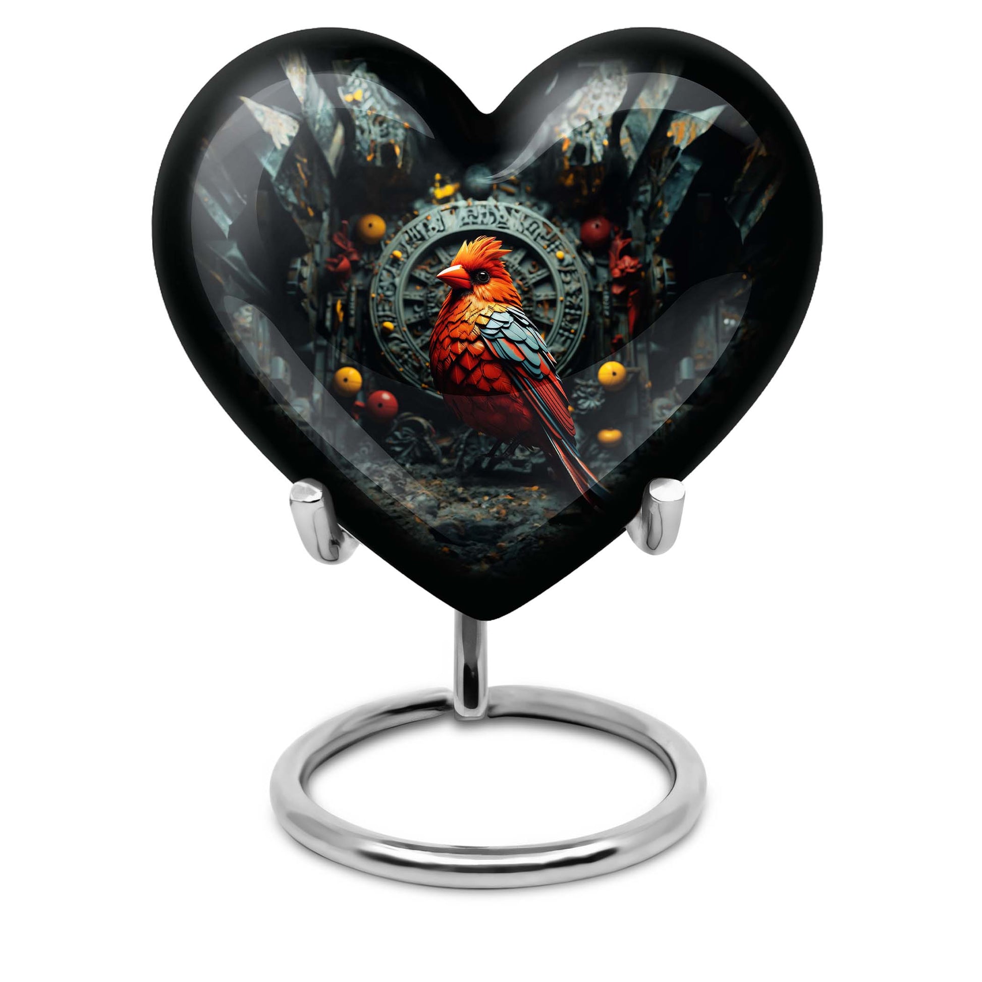 Heart design Cardinal Bird Urn for human ashes