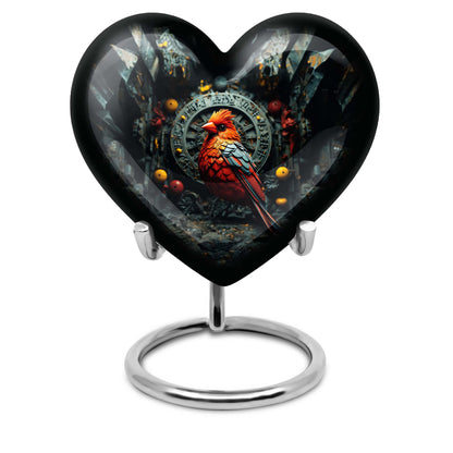 Heart design Cardinal Bird Urn for human ashes
