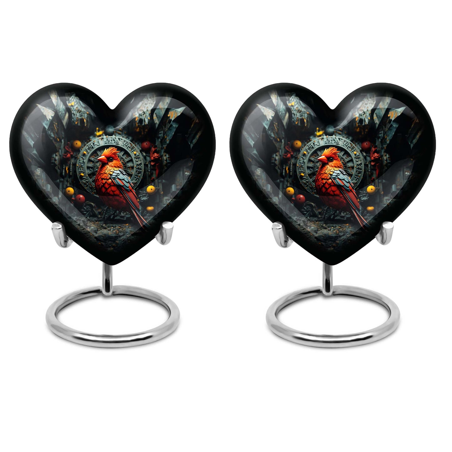 Heart design Cardinal Bird Urn for human ashes