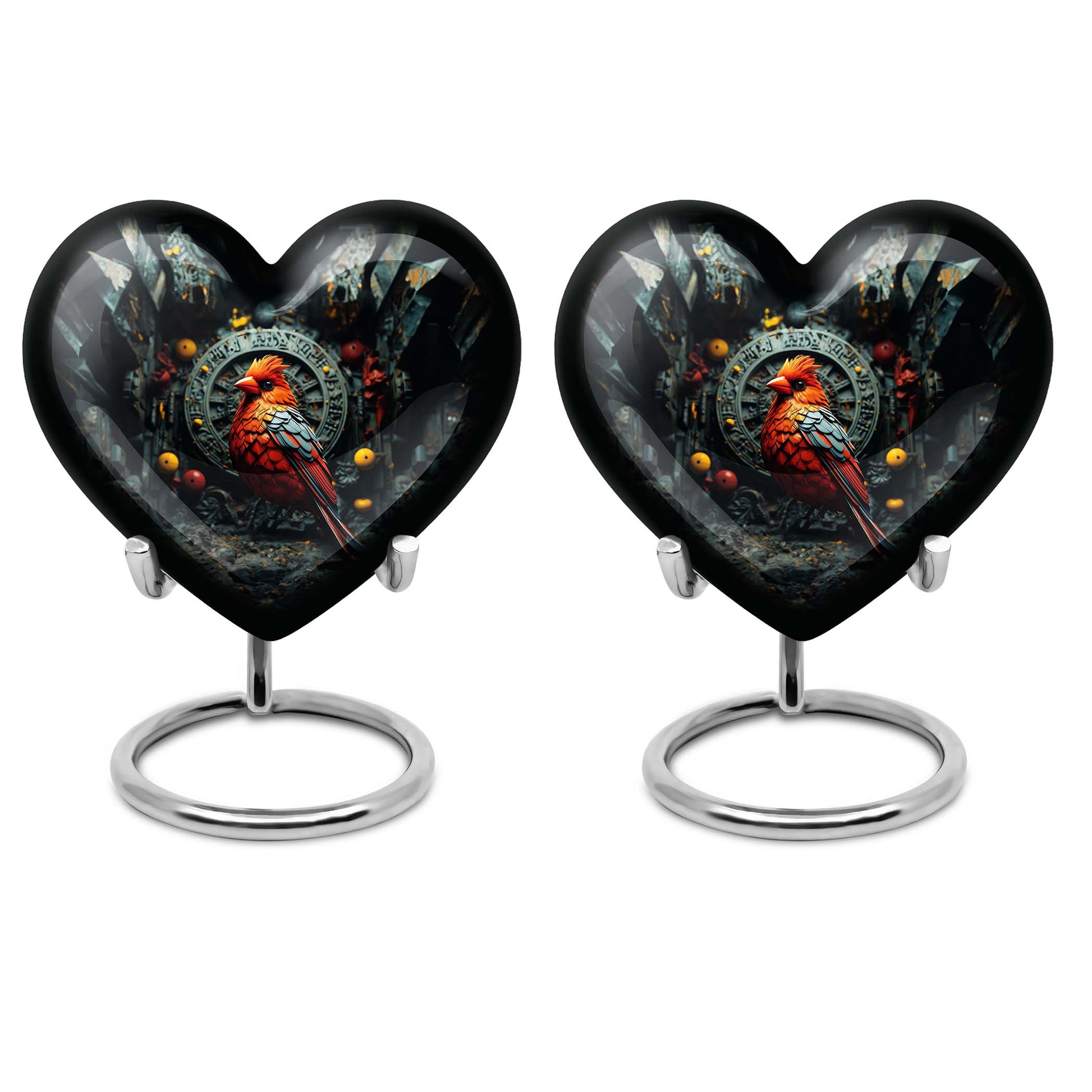 Heart design Cardinal Bird Urn for human ashes