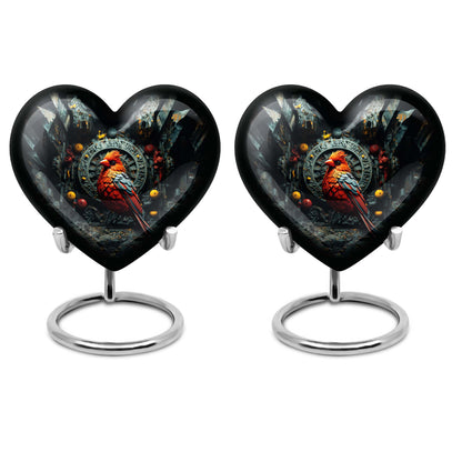 Heart design Cardinal Bird Urn for human ashes