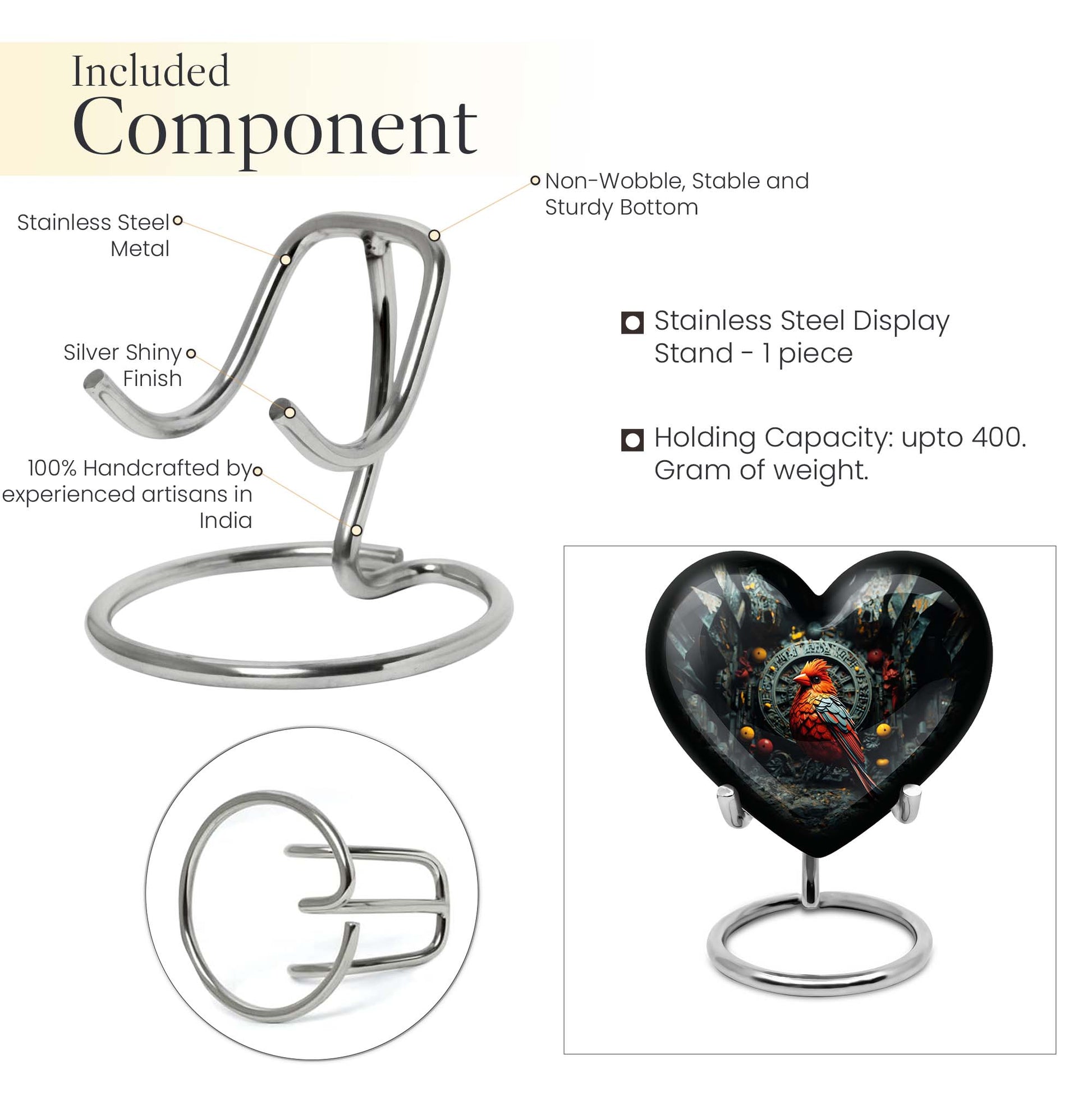 Heart design Cardinal Bird Urn for human ashes