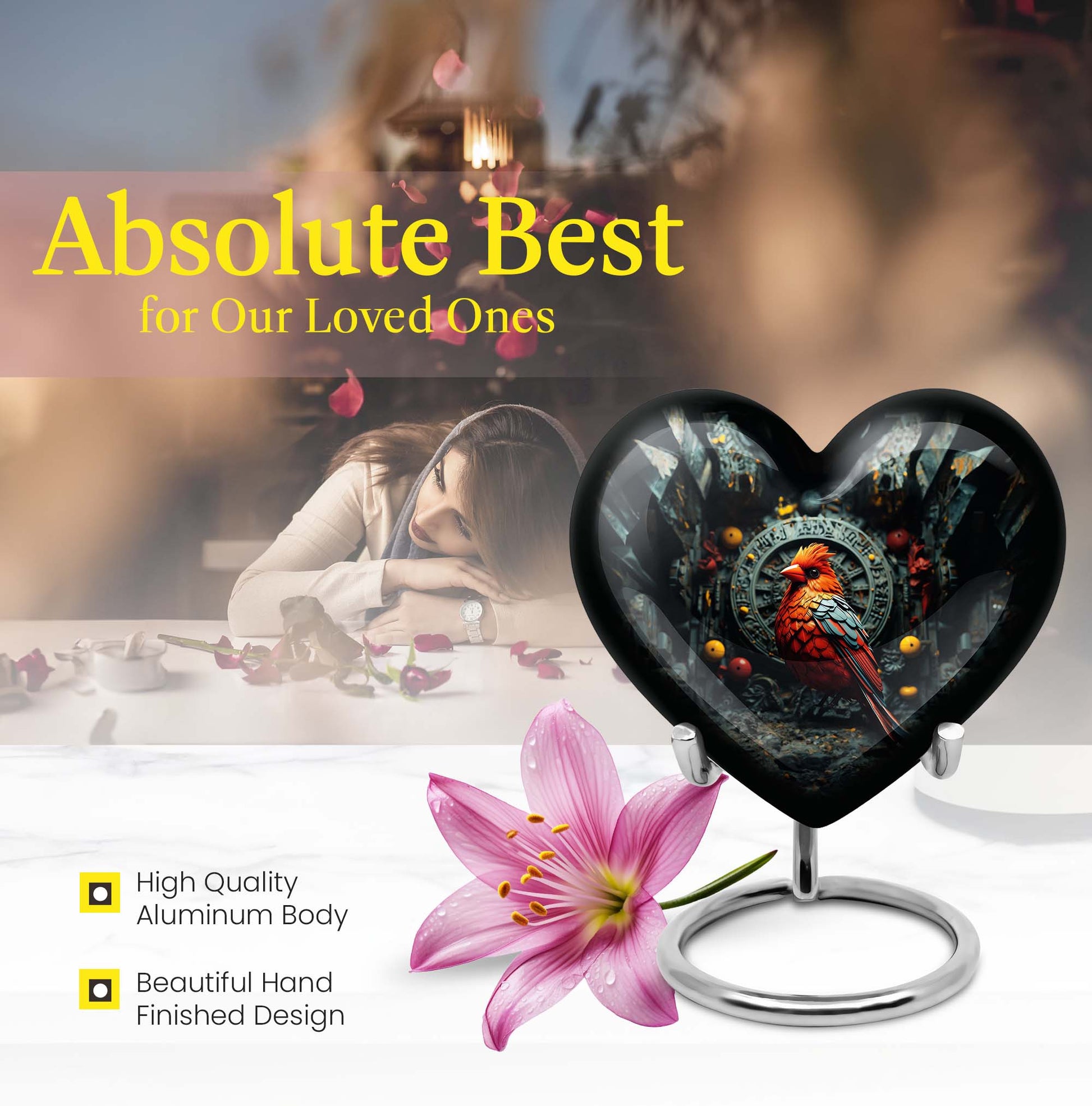 Heart design Cardinal Bird Urn for human ashes