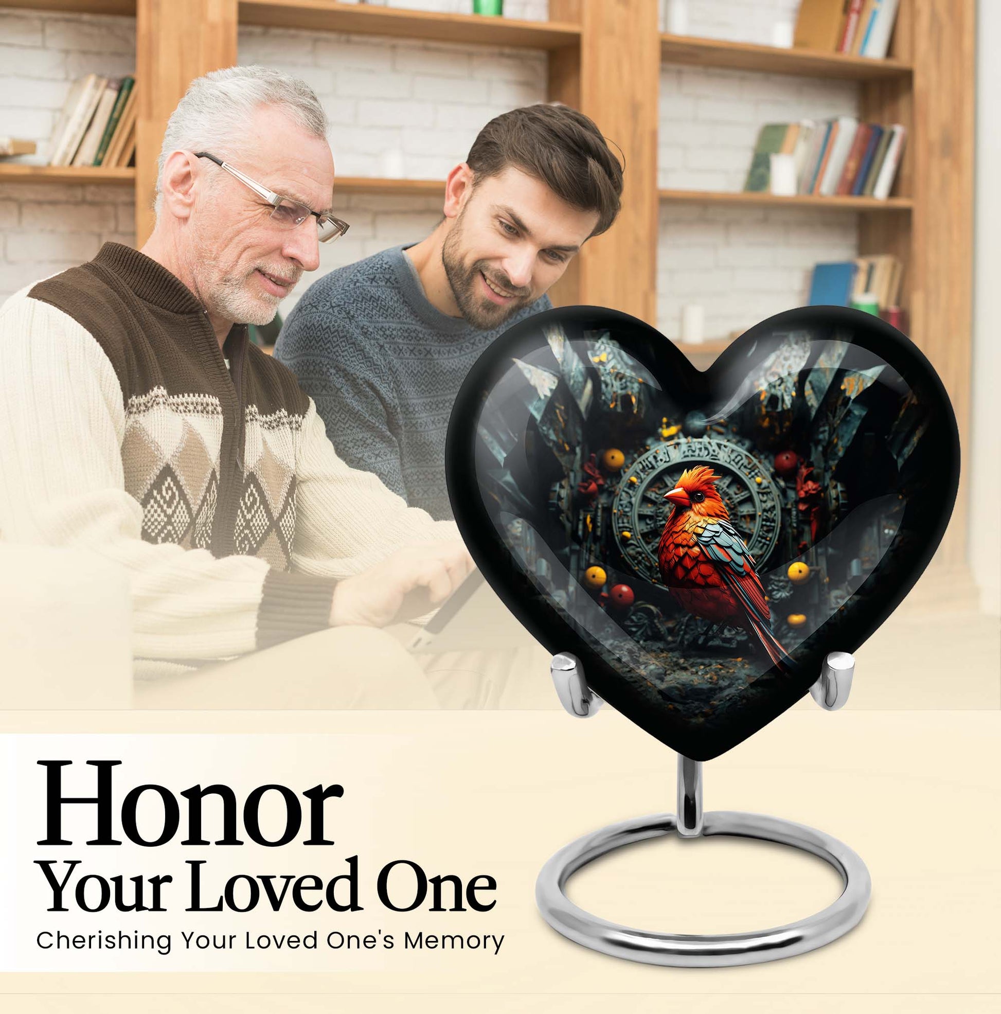 Heart design Cardinal Bird Urn for human ashes