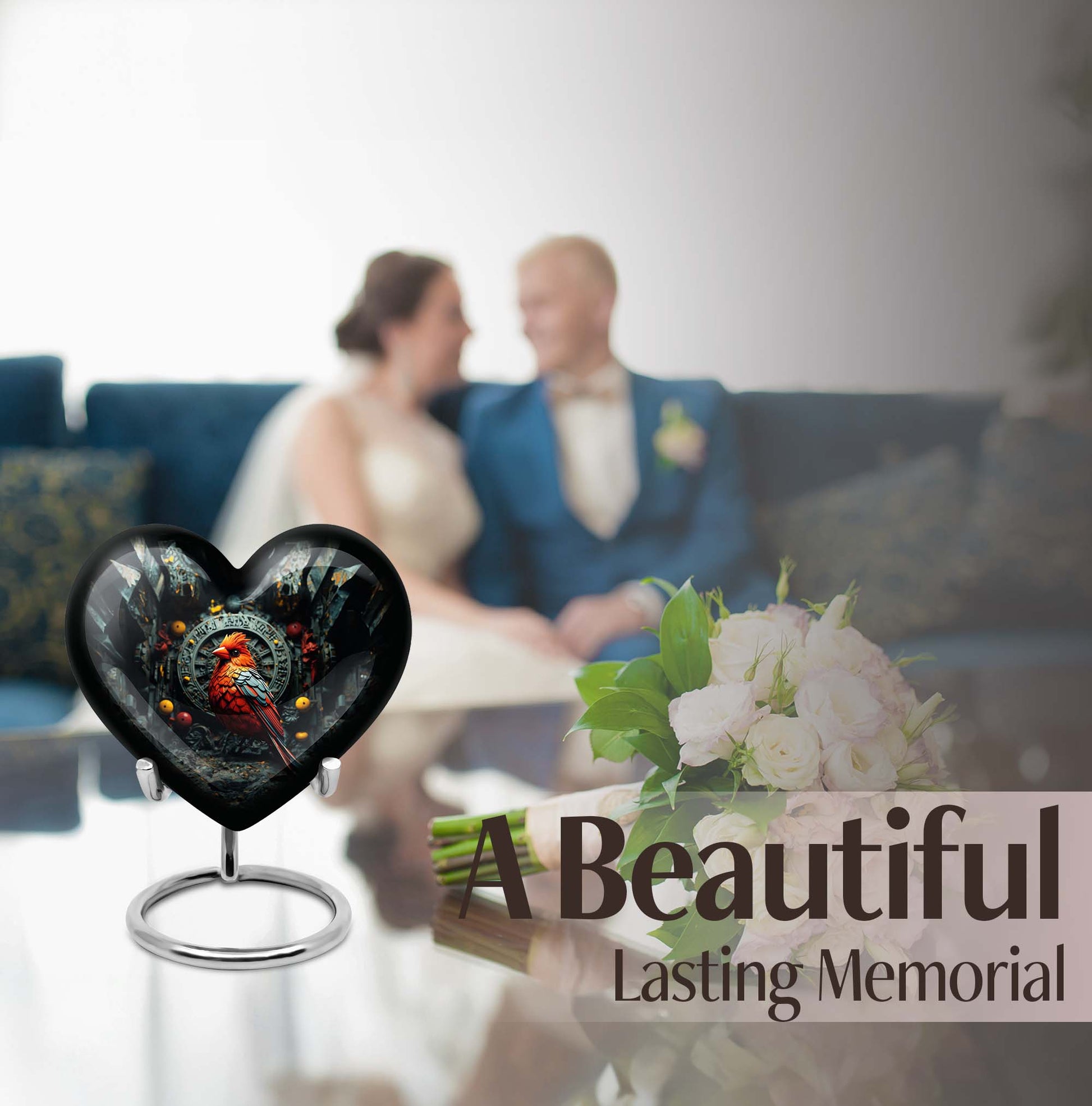 Heart design Cardinal Bird Urn for human ashes