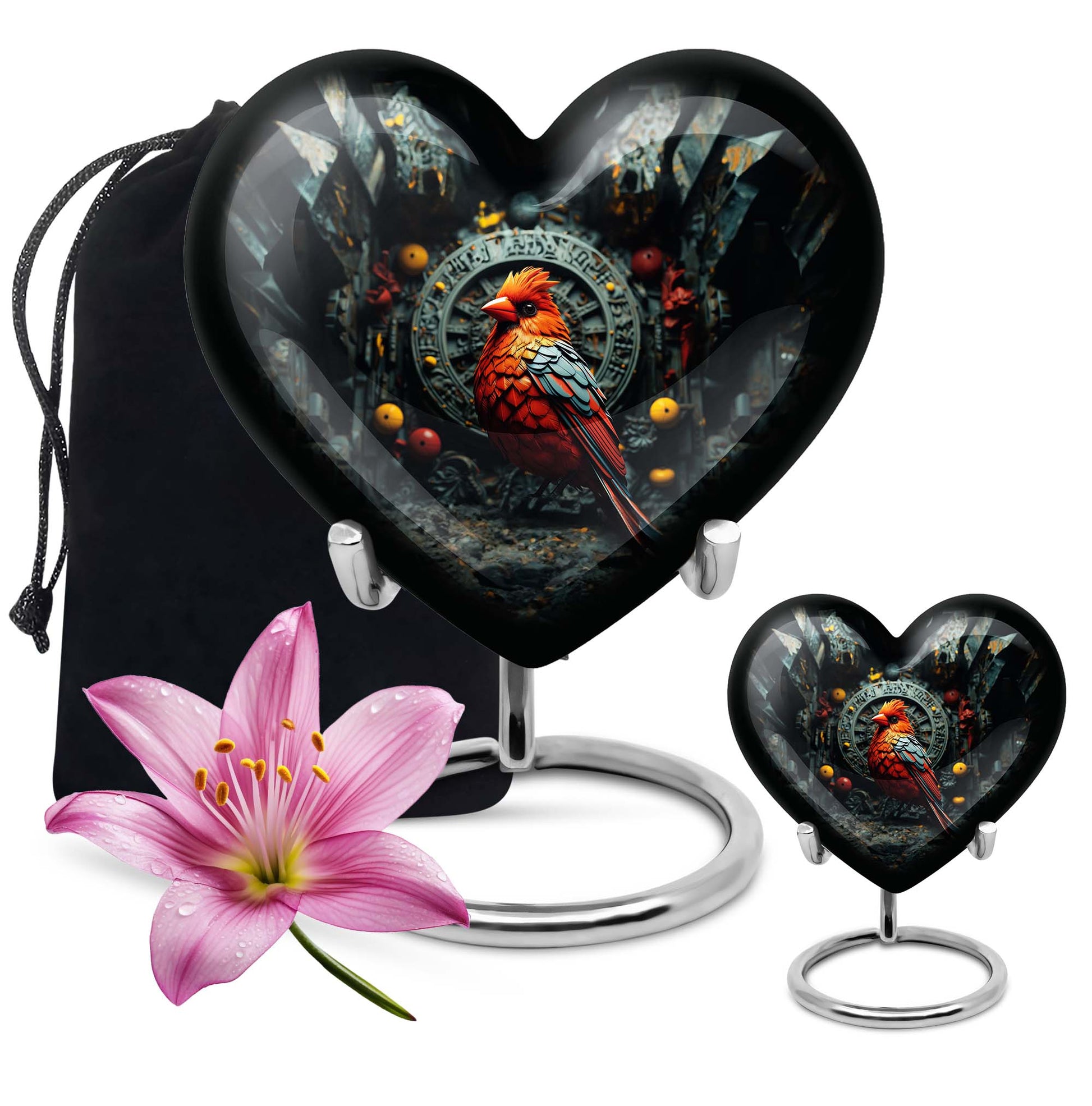 Heart design Cardinal Bird Urn for human ashes