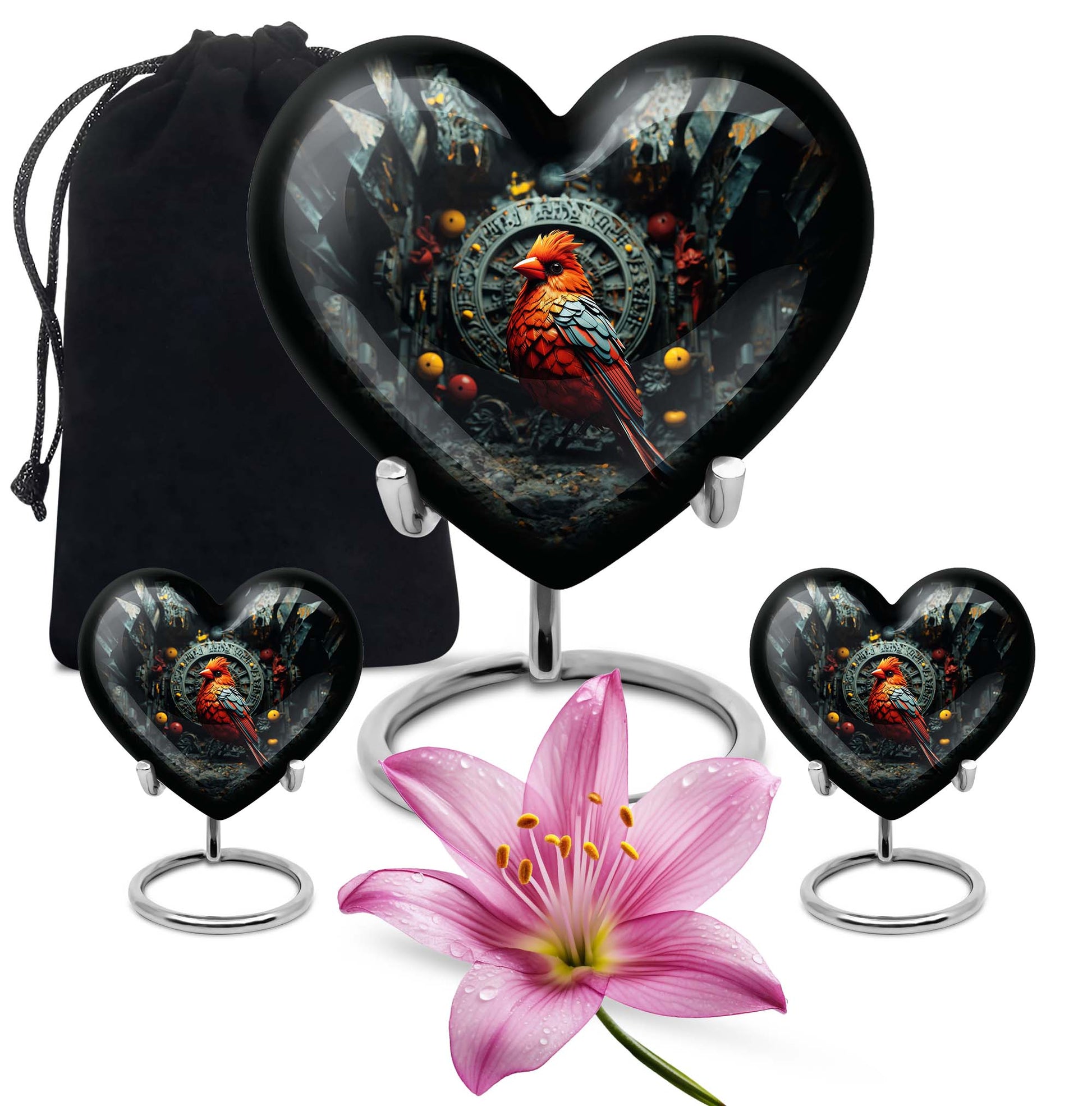 Heart design Cardinal Bird Urn for human ashes