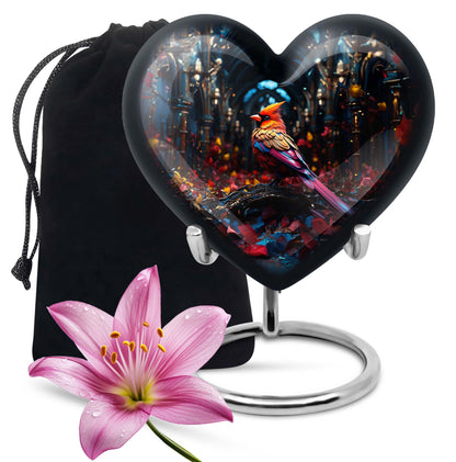 10-inch Cardinal Bird Heart Urn,  