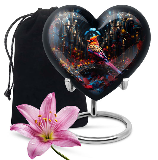 10-inch Cardinal Bird Heart Urn,  