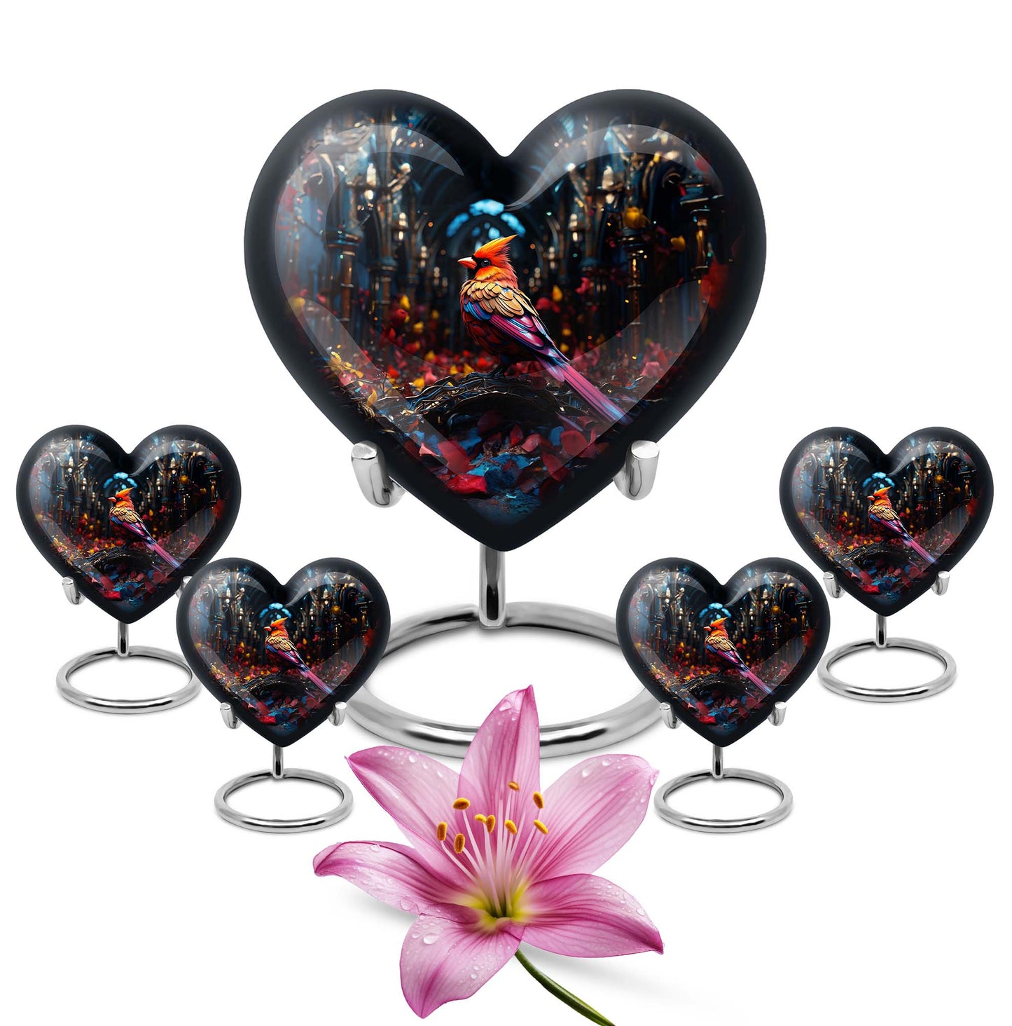 10-inch Cardinal Bird Heart Urn,  