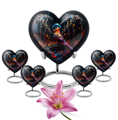 10-inch Cardinal Bird Heart Urn,  