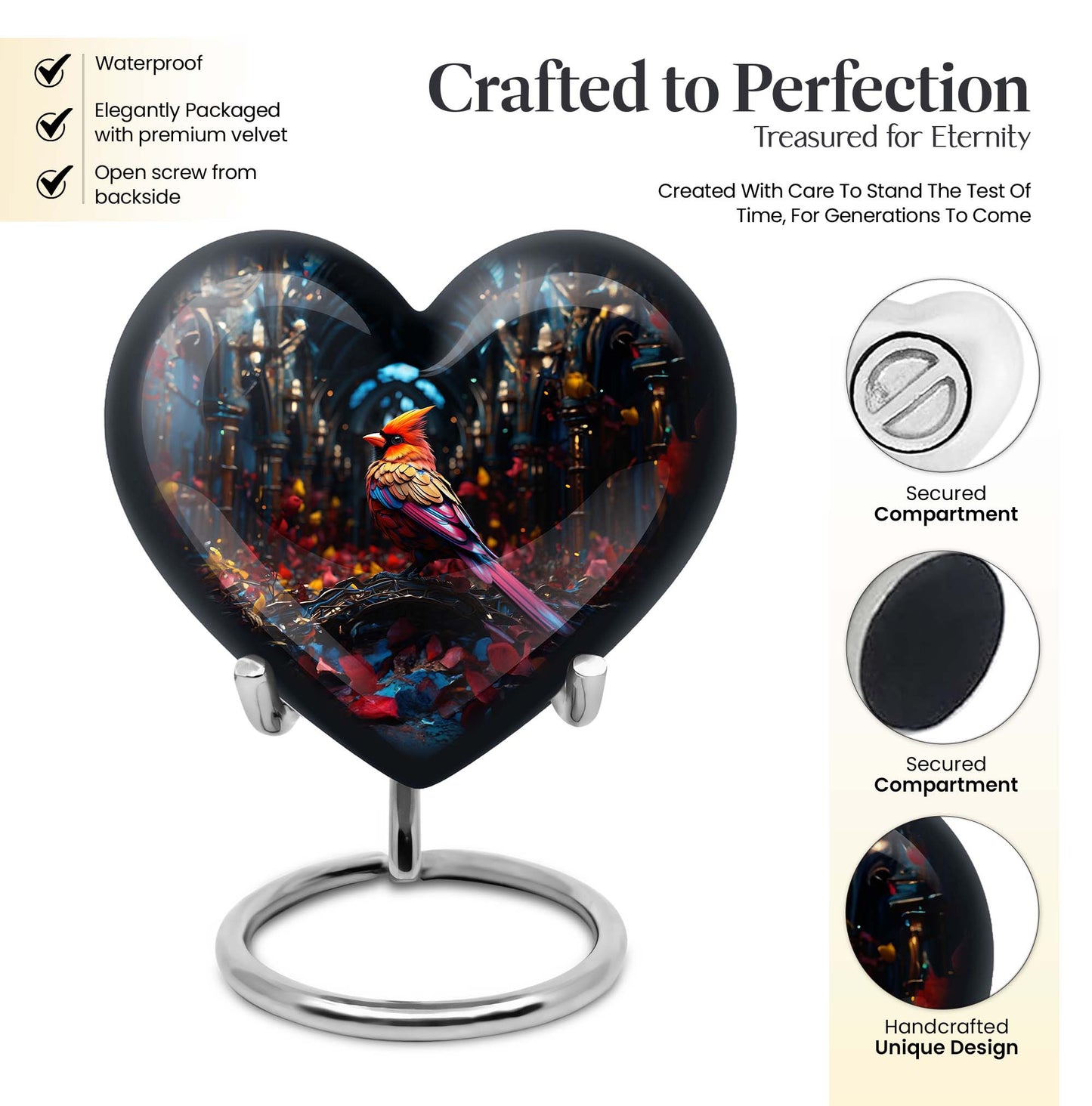 10-inch Cardinal Bird Heart Urn,  